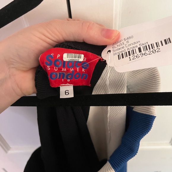 $480 Solace London Striped Anais Skirt Colorblock Rib Size 6 - Picture 6 of 8